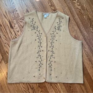 Embroidered Beige Wool Sweater Vest